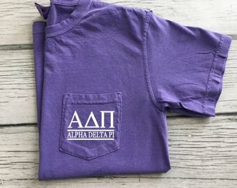 Alpha Delta Pi T-Shirt, ADPi Pocket Tee, Alpha Delta Pi, Sorority pocket t-shirt, Little Sis ADPi gift, Greek letter shirt, Recruitment