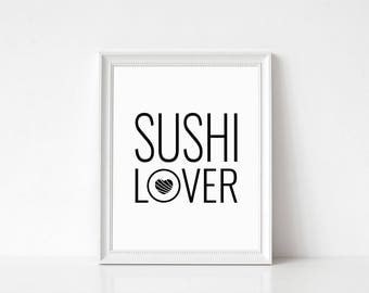 Foodie gift, Sushi Print, Pun, Food art, Cafe decor sign, Choice of colors, Fast shipping to USA & UK