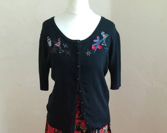 1950's style, Black little Rockabilly cardigan- Second hand. Size 12