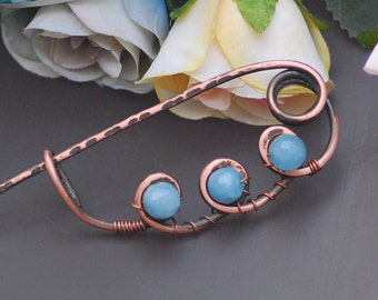 Copper scarf pin Antiqued copper Metal sweater brooch Wire wrapped brooch Shawl pin Kilt pin Celtic brooch Knitting gift Wire Coat Pin