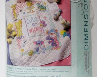 Dimensions Cross Stitch Baby Quilt Kit, "Cute...Or What?" Stamped Cross Stitch Quilt Kit by Todd Trainer # 72724, 34" x 43", Multi-Lingual