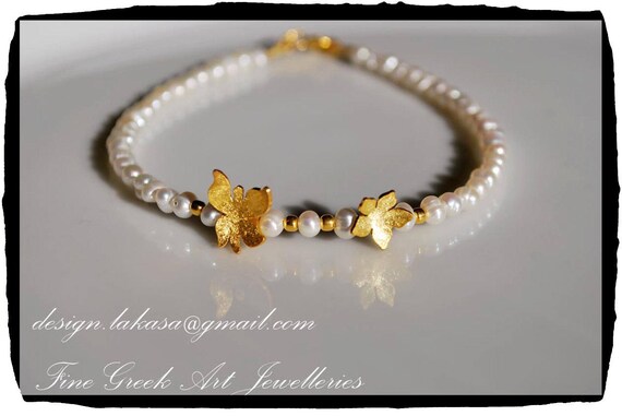 Freshwater Pearls Bracelet Sterling Silver Gold plated Fine Greek Art Jewelry Gift Ideas Love Hope Mommy Mama Mother day Birthday Friendship
