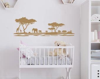 Safari Wall Decal Nursery Decals Africa Animal Wall Decor African Safari Nursery Wall Decal Home Decor Sticker Bedroom Art Decor Safari kp25