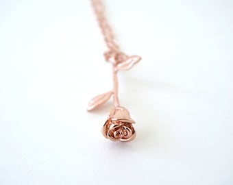 Rose Gold Necklace, Gold Rose necklace, Beauty and the Beast Necklace, Enchanted rose Necklace, Gift for girlfriend, Gift for her