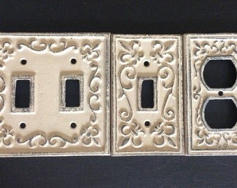 ON SALE!!! Tan/beige cast iron switch plate cover/Fleur de Lis/ Custom switch plate/Cast iron outlet cover/Electric outlet cover