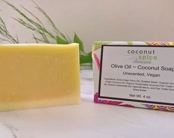 Sensitive Skin Soap ~ Unscented Bar Soap ~ Scent Free Soap ~ Olive Oil Soap ~ Coconut Soap ~ Fragrance Free Soap ~ Cold Process Soap