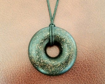Orgonite® Pendant - Orgone Necklace - Black Sun Orgonite® Donut Pendant - EMF Protection Jewelry - Black Leather Necklace with Clasp