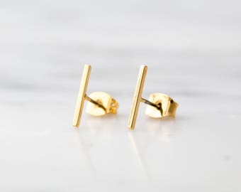 Gold Line Earrings / Gold Bar Earrings / Gold Bar Studs / Gold Line Studs / Geometric Earrings