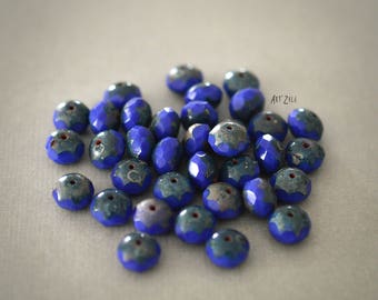 10, 8x6mm Czech glass beads faceted, cobalt blue