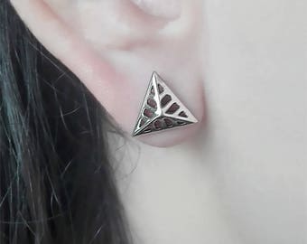 earrings stud pyramid geometric silver earring pointy