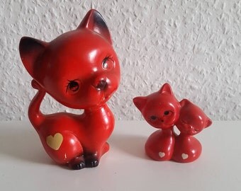 Love cats 70s vintage red kitten decoration