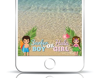 Boy or girl snapchat filter, Gender reveal snapchat filter, Luau gender reveal, Tropical gender reveal, Hawaiian gender reveal, He or she