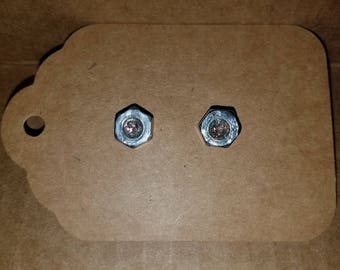 Industrial Pink Glitter Nut Stud Earrings
