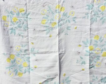 Vintage Tablecloth Aqua Blue Teal and Yellow 48 x 48 Square Vintage Tablecloth Free Shipping