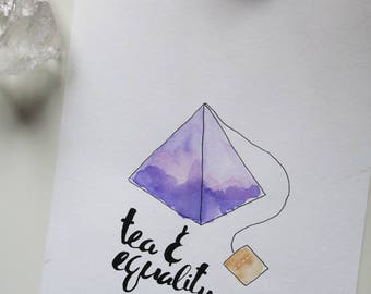 Handmade Watercolor Feminist Tea Print