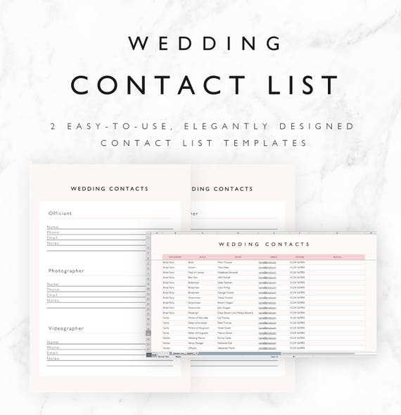 Wedding Contact List Template Excel Spreadsheet Printable