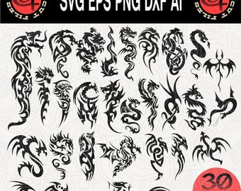 30 Tribal Dragon svg, Dragon svg, svg Bundle, Tribal svg, Tribal Dragon Decal, Eps,Dxf,Svg, Png, INSTANT DOWNLOAD, Silhouette svg, svg Files