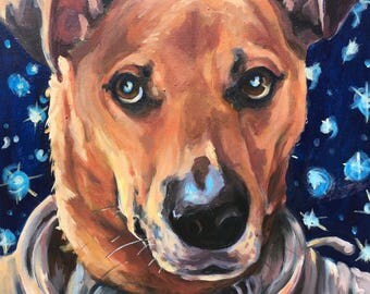 Astronaut Dog Portrait Painting with Starry Night Background