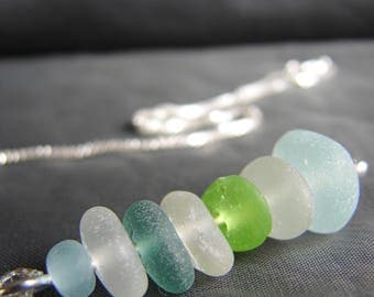 Sea Stack beach glass necklace / sea glass necklace / aqua marine sea glass jewelry / ocean colours jewelry / artisan cairn necklace