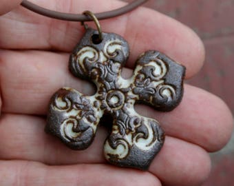 Bohemian Cross Stoneware Pendant 1 | focal pendant | jewelry supplies
