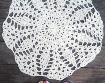 Almond Crochet Doily Rug 24" Circle Non Skid READY to SHIP