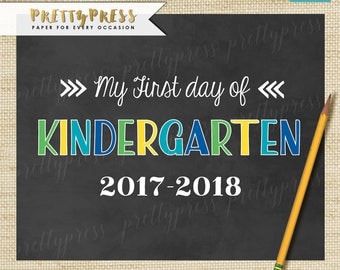 First Day of Kindergarten Sign, Boy First Day of School Sign, Chalkboard 1st Day of Kindergarten Sign, Instant Download