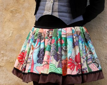 Ball flower Motifs and Silhouette Art Deco fabric cotton skirt