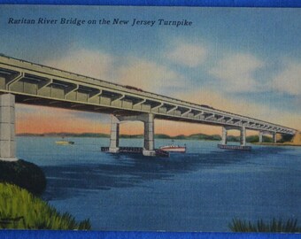 Raritan River Bridge New Jersey Turnpike Linen Postcard