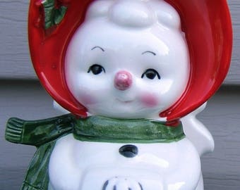 Lefton Snow Woman Christmas Ceramic Napkin Holder 1960s JAPAN