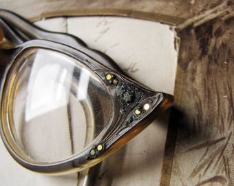 vintage cats eye glasses - rhinestone trim - assemblage supply or creative display