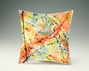 Abstract Plate / Platter, Ceramic Modern Art Dinnerware - 10" Square Colorful and Splatter Wall Decor