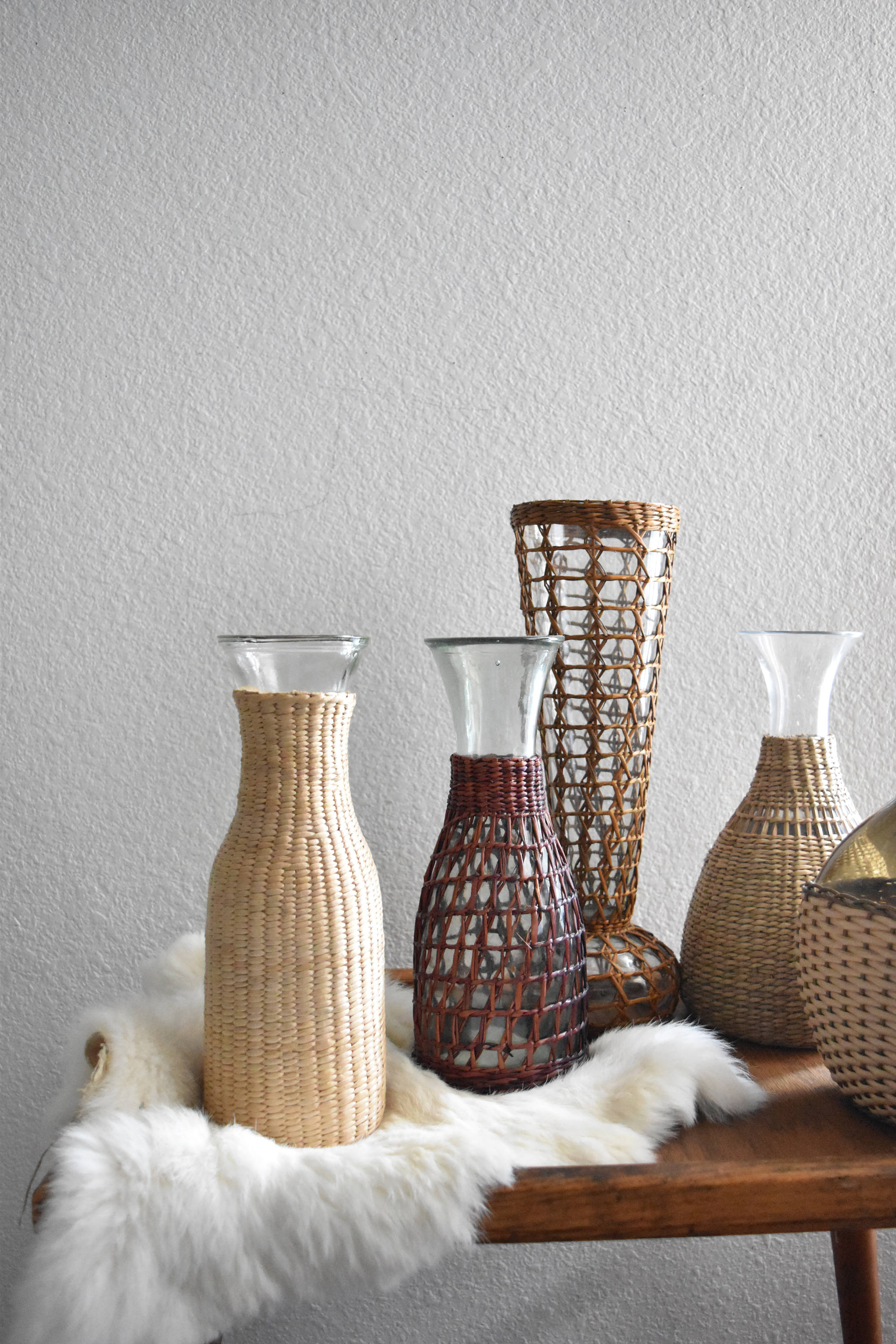 boho bohemian tall woven straw glass vase