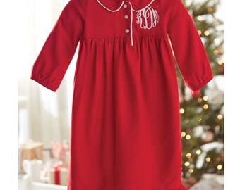 Girls Monogramed Christmas pajamas, christmas gown, monogrammed gown, personalized christmas sleeper
