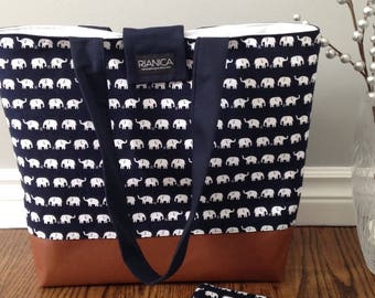 Little White Elephants Fabric Diaper Bag/Tote Bag