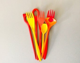 Vintage Danish Modern Rosti Utensils Mixed 7 Piece Lot Hot Colors