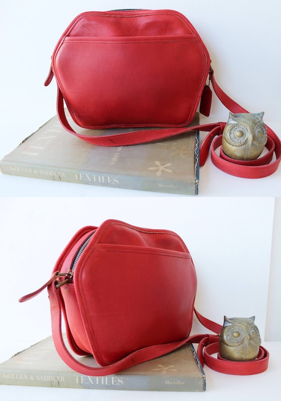 Vintage Red leather Coach purse Bag hexagon shape rare coach