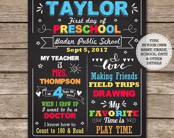 First Day of School Chalkboard - Last Day of School Chalkboard - Preschool Chalkboard - Graduation - Download & Edit in Adobe Reader at home