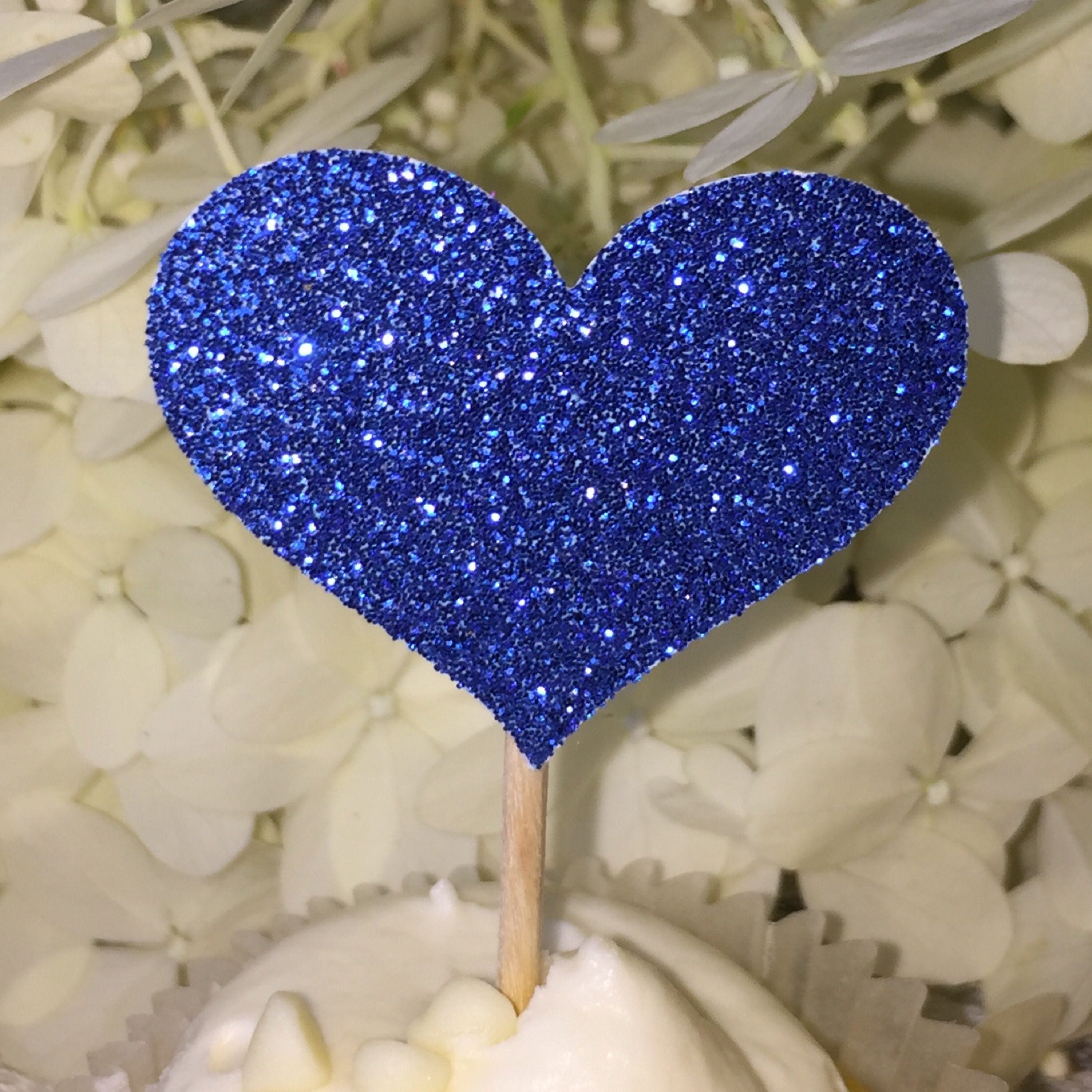 120 BLUE HEART Cupcake Toppers Royal Blue Wedding Cake