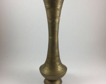 Vintage Etched Boho Fluted India Brass Vase