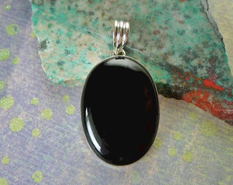 Sterling Silver Black Onyx Pendant Necklace, .925 Silver Gemstone Black Onyx Jewelry - SE-GSP371X