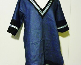 Custom Nordic Woman's Tunic in Linen with Trim, Overtunic