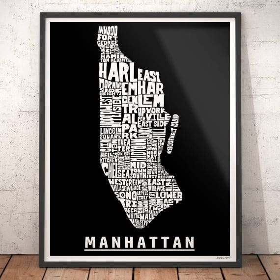 Manhattan Map Art Manhattan Art Print Manhattan Typography