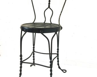 Vintage Ice Cream Parlor Chair Wrought Iron Sweetheart Back Metal Stool