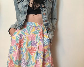 80s pastel funky floral skort, fresh high waisted skirt, small - vintage -