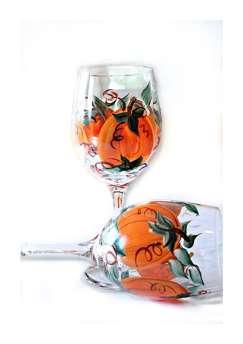 Thanksgiving Wine Glasses Set of 2 Pumpkin Wine Glasses