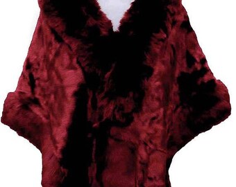 Faux Fur Stole / Shawl / Wrap in Red Wine Color with Hook & Eye Front Closure - One Size Fits All