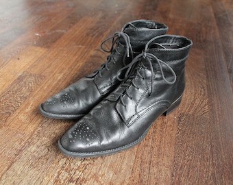 80s Vintage Black Leather Ankle Boots for Women 38EU 5UK 7US