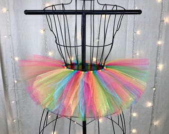 Rainbow Tutu - Custom Rave Tutu - Neon Tutu - Available in Infant, Toddlers, Girls, Teenager, Adult and Plus Sizes
