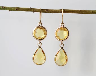Yellow Citrine Quartz Earrings - Gold Dangle Earrings - Drop Earrings - Birthstone Earrings - Citrine Earrings - Citrine Jewellery - Yellow