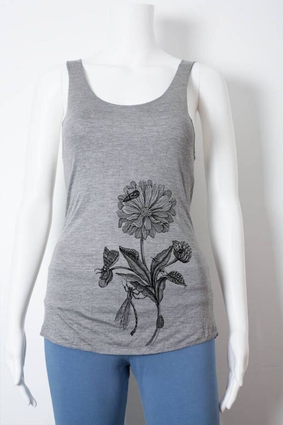 Dragonfly and Flower Gray Bamboo Racerback Tank Top